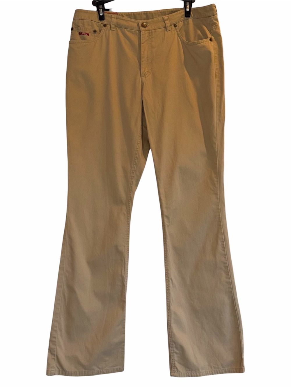 VTG Ralph Lauren Bootcut Khaki Pants Women 10 Spellout Logo Flare Chino Y2K 90s